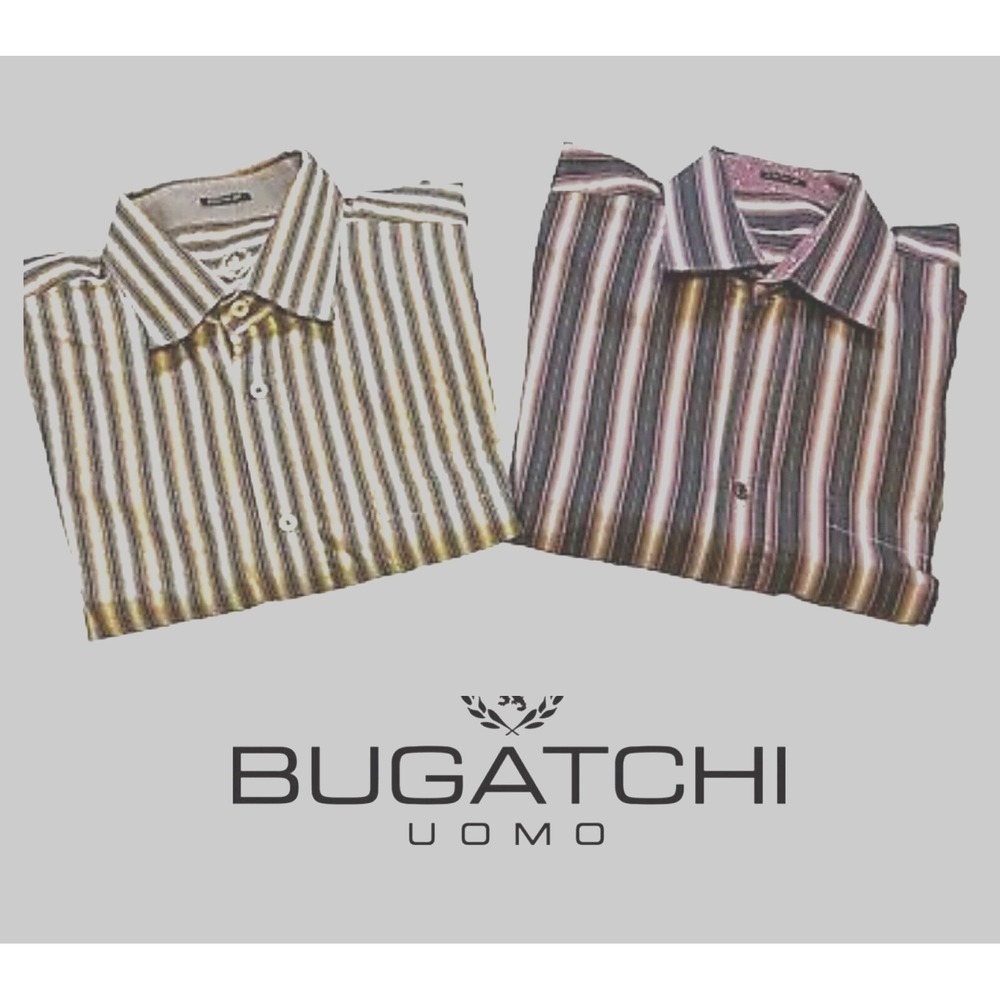 Bugatchi Uomo Lot Of 2 Men's XL Classic 100% Cotton Striped Button Down Shirts